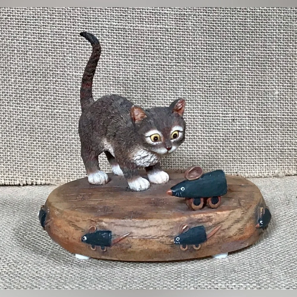 Vintage Curious Cats Danny And Arnold Music Box Kitten Mouse Chase Cute AS IS
